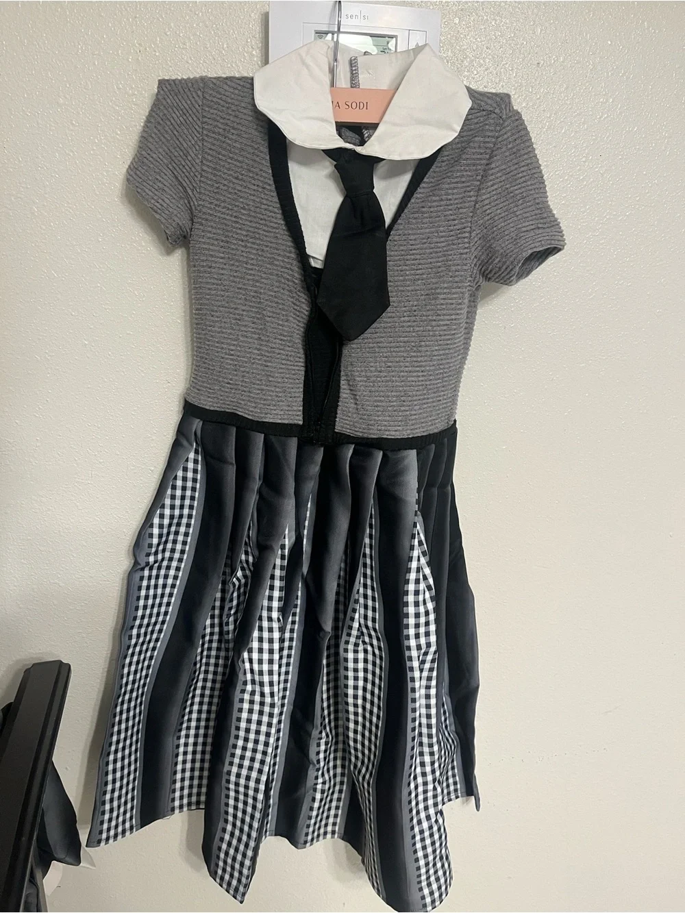 Spirit Girls Black and Gray Striped Wednesday Academy Costume